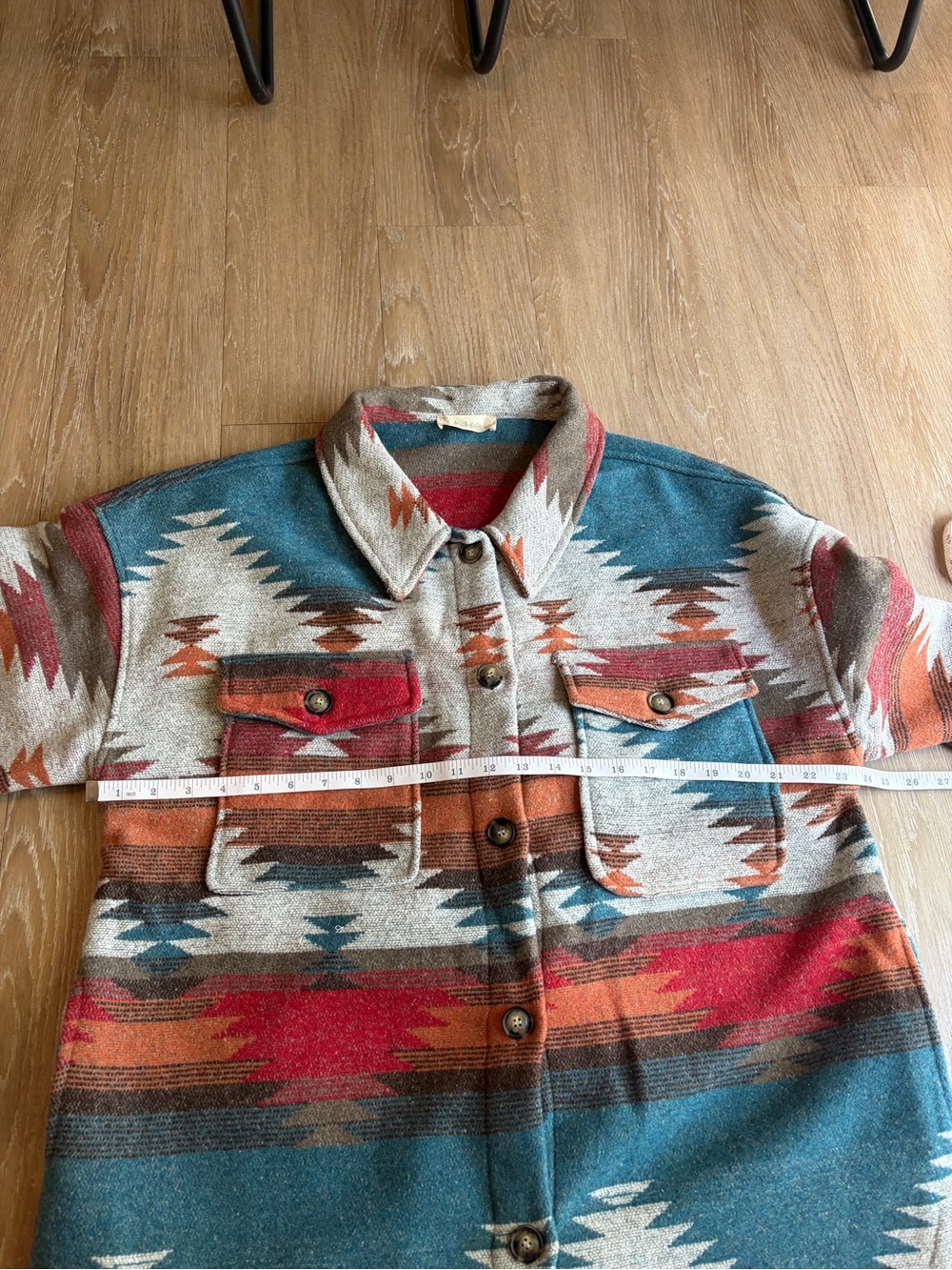 Altar’d State Aztec Pattern Button-Up Jacket/ Shacket in Teal & Rust - Picture 8 of 9
